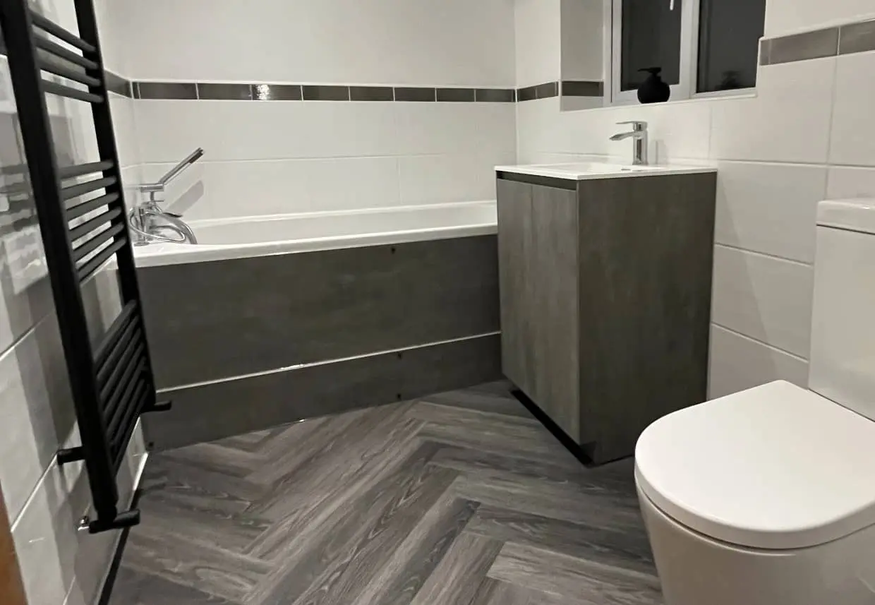 modern grey themed bathroom refit completed by AJB Plumbing & Heating